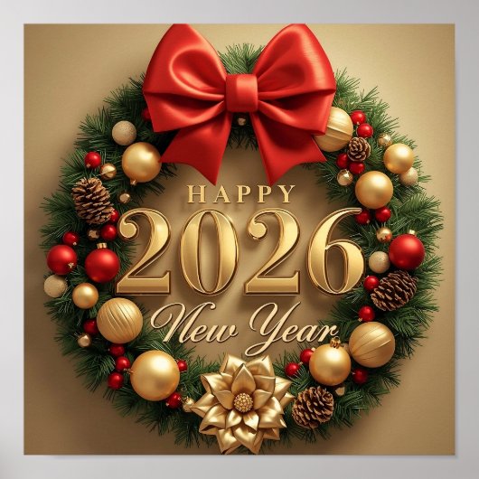 happy new year 2026 classic wreath poster (Devant)