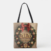 happy new year 2026 classic wreath tote bag (Dos)