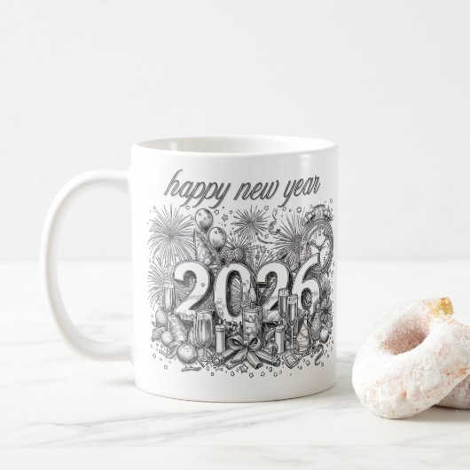 happy new year 2026 coffee mug (Avec donut)