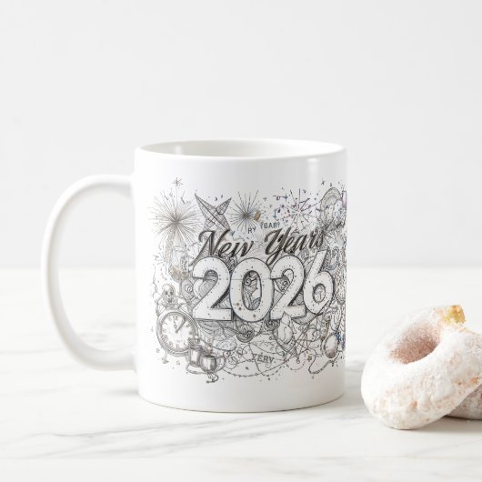 happy new year 2026 coffee mug (Avec donut)