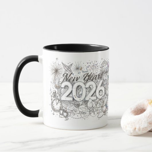 happy new year 2026 coffee mug mok (Met donut)