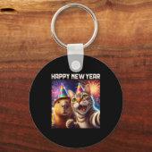 Happy New Year 2026 Cute Cat Capybara Party Art  Sleutelhanger (Voorkant)