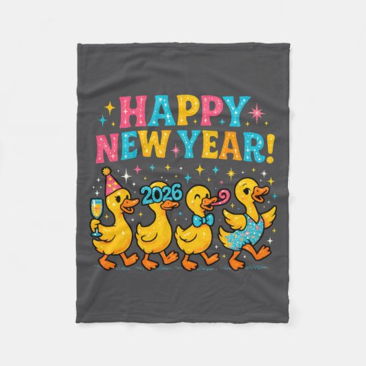 Happy New Year 2026 Cute Duck Party Gift Long Slee Fleece Deken (Voorkant)