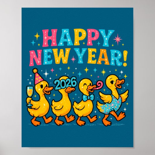 Happy New Year 2026 Cute Duck Party Gift Long Slee Poster (Voorkant)