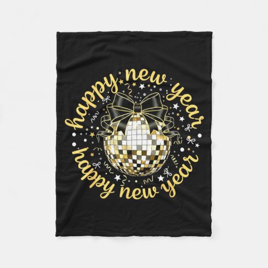 Happy New Year 2026 Disco Ball Gold Bow Coquette C Fleece Deken (Voorkant)