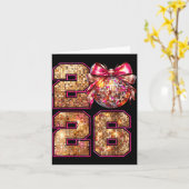 Happy New Year 2026 Disco Ball Nk Coquette Bow Fam Kaart (Gele Bloem)