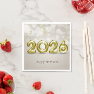 Happy New Year 2026 Elegant Gold Foil Balloons Servet