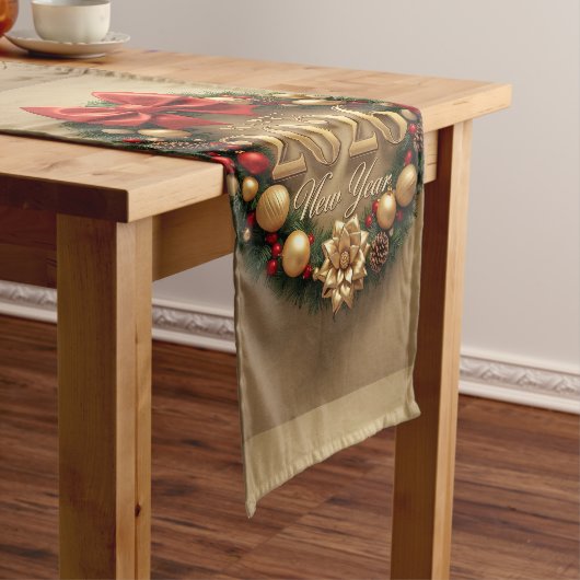 happy new year 2026 festive wreath runner korte tafelloper (Voorbeeld)