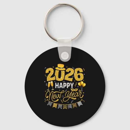 Happy New Year 2026 Fireworks Countdown New Years Sleutelhanger (Voorkant)