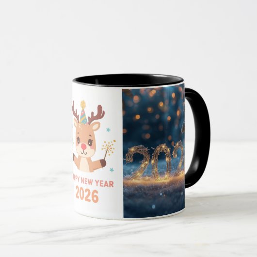 happy new year 2026  fox & reindeer coffee mug (Devant droit)