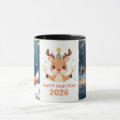 happy new year 2026 fox & reindeer coffee mug mok (Midden)