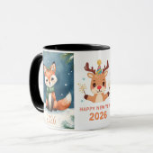 happy new year 2026 fox & reindeer coffee mug mok (Voorkant links)