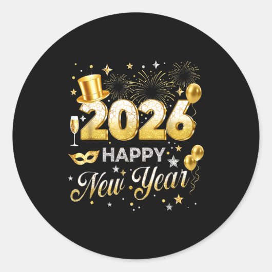 Happy New Year 2026 Funny New Years Eve Party Men Ronde Sticker (Voorkant)