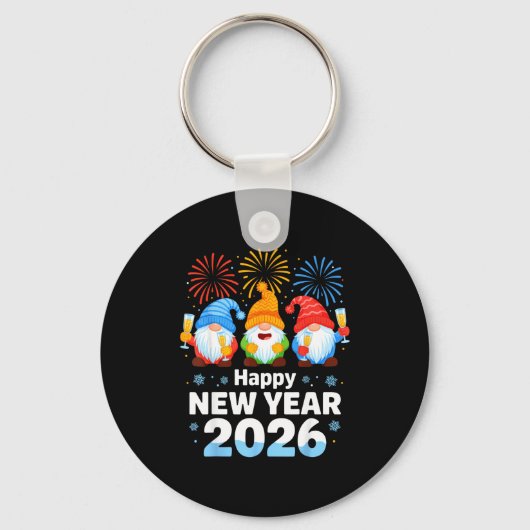 Happy New Year 2026 Gnome With Fireworks And Champ Sleutelhanger (Voorkant)