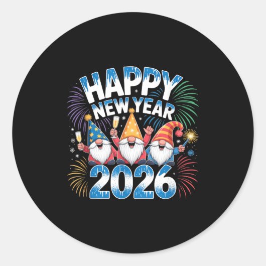 Happy New Year 2026 Gnomes Family Party New Years Ronde Sticker (Voorkant)
