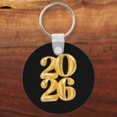 Happy New Year 2026 Gold Confetti Balloon Party Fa Sleutelhanger (Voorkant)