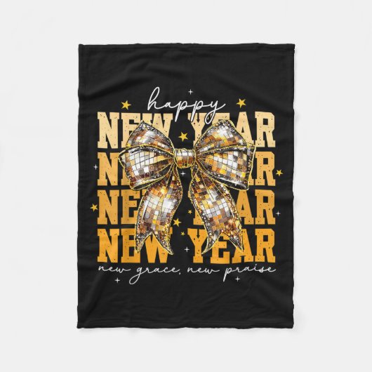 Happy New Year 2026 Gold Coquette Bow Disco Ball C Fleece Deken (Voorkant)