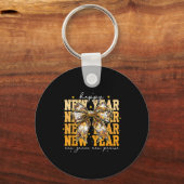 Happy New Year 2026 Gold Coquette Bow Disco Ball C Sleutelhanger (Voorkant)