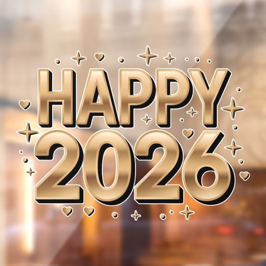 Happy New Year 2026 Gold Typography Raamsticker (Vel 2)