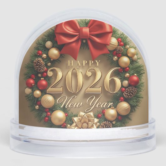 happy new year 2026 golden wreath snow globe (Avant)