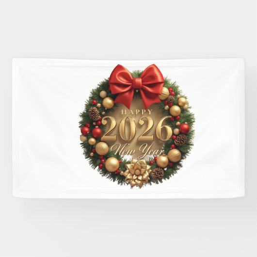 happy new year 2026 golden wreath spandoek (Horizontaal)
