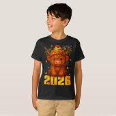 Happy New Year 2026 Highland Cow &amp; Party Hat N T-shirt (Voorkant volledig)