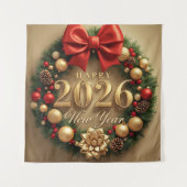 happy new year 2026 luxury wreath party backdrop wandkleed (Voorkant)