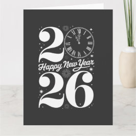 Happy New Year 2026 Midnight Clock Countdown Kaart