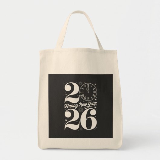 Happy New Year 2026 Midnight Clock Countdown Tote Bag (Voorkant)