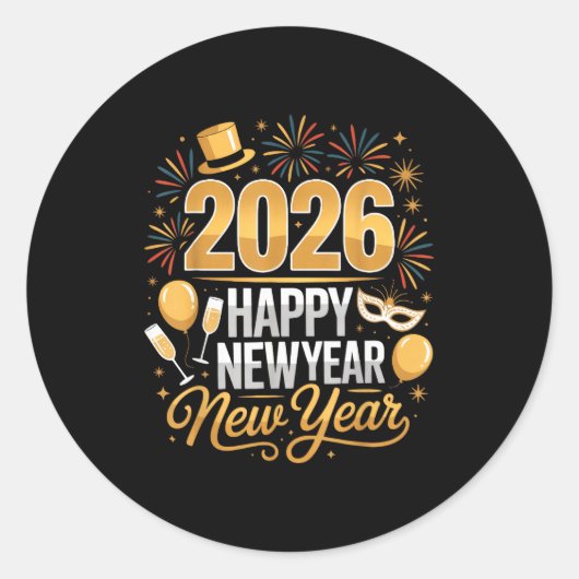 Happy New Year 2026 New Year Party Ballon Family M Ronde Sticker (Voorkant)