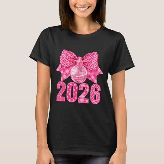 Happy New Year 2026 Nk Bow Patchwork Leopard Zebra T-shirt (Voorkant)