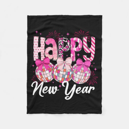 Happy New Year 2026 Nk Coquette Bow Disco Ball Fir Fleece Deken (Voorkant)