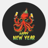 Happy New Year 2026 Octopus Drinking Champagne New Ronde Sticker (Voorkant)