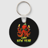 Happy New Year 2026 Octopus Drinking Champagne New Sleutelhanger (Voorkant)