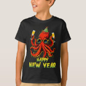 Happy New Year 2026 Octopus Drinking Champagne New T-shirt (Voorkant)