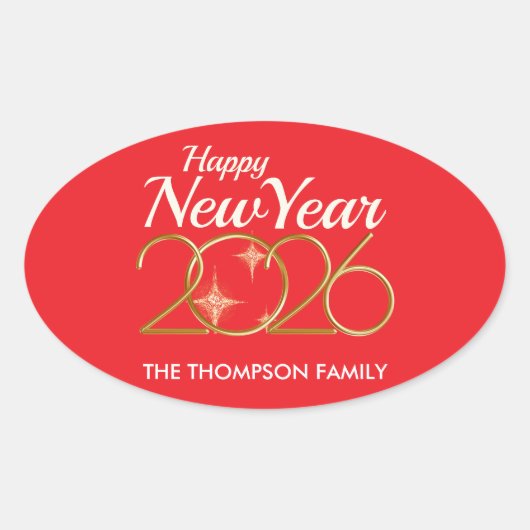 Happy New Year 2026 Personalized Oval Sticker (Devant)