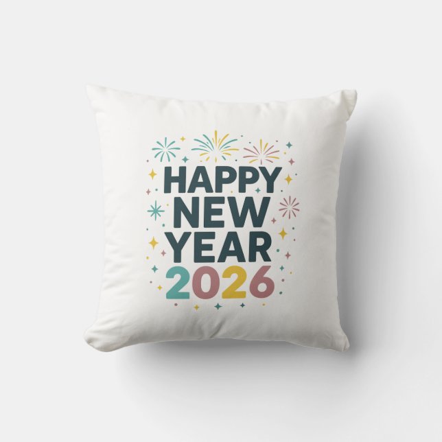 Happy New Year 2026 Pillow – Festive Fireworks Des Kussen (Voorkant)