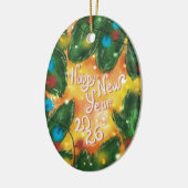 Happy New Year 2026 Pine Branches & Lights Keramisch Ornament (Links)