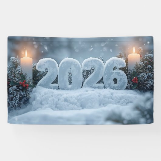 happy new year 2026 snowy candle banner (Horizontaal)