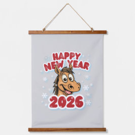 Happy New Year 2026: Year of the Horse Mascot Hangend Wandkleed