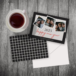 Happy New Year 3 Photo Snapshots Holiday Card Feestdagenkaart
