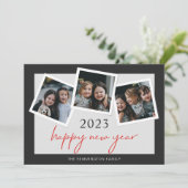 Happy New Year 3 Photo Snapshots Holiday Card Feestdagenkaart (Staand voorkant)