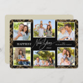 Happy New Year 6 Photos Faux Glitter Feestdagenkaart (Voorkant / Achterkant)