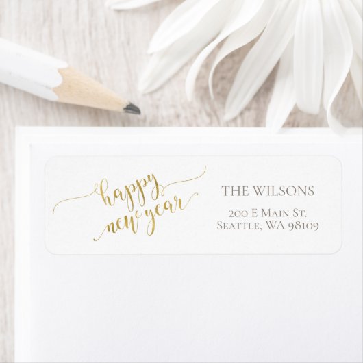 Happy New Year Adresetiketten - White & Gold Etiket (Insitu)