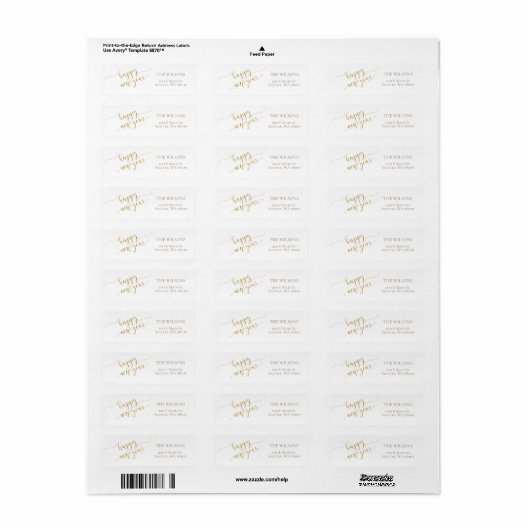 Happy New Year Adresetiketten - White & Gold Etiket (Full Sheet)
