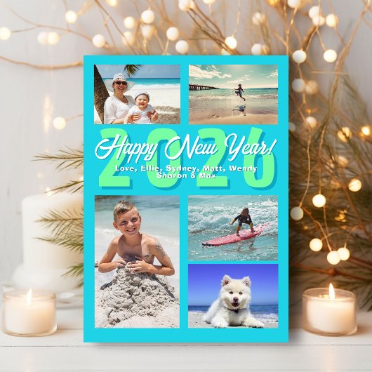 Happy New Year Aqua Multi-photo Feestdagenkaart