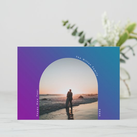 HAPPY New Year Arch Oval Bold Ombre Gradiënt Feestdagenkaart (Staand voorkant)