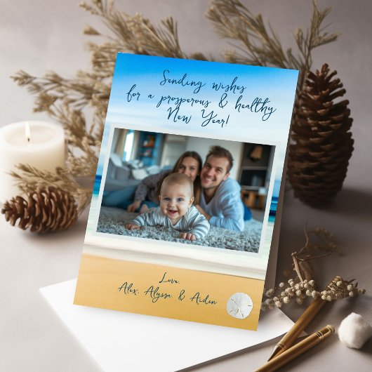 Happy New Year Beaches One Photo Flat Holiday Card Feestdagenkaart