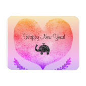 Happy New Year Big Heart & Elephant Doodle Magneet (Horizontaal)