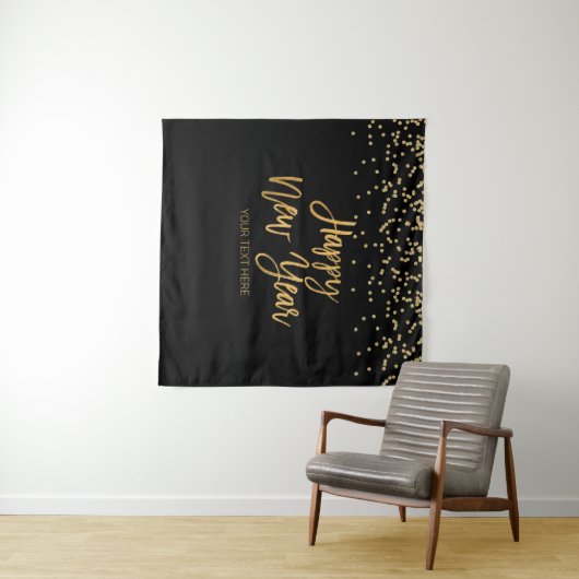 Happy New Year black and gold Backdrop banner Wandkleed (In Situ (horizontaal))